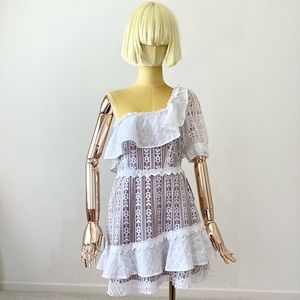 For Love And Lemons the lovebird lace Ruffle One Shoulder Mini Dress SZ M